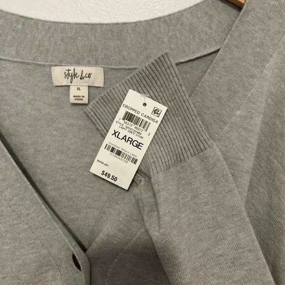 STYLE & CO Cropped Button gray Cardigan size varius casual NWT - Picture 9 of 9